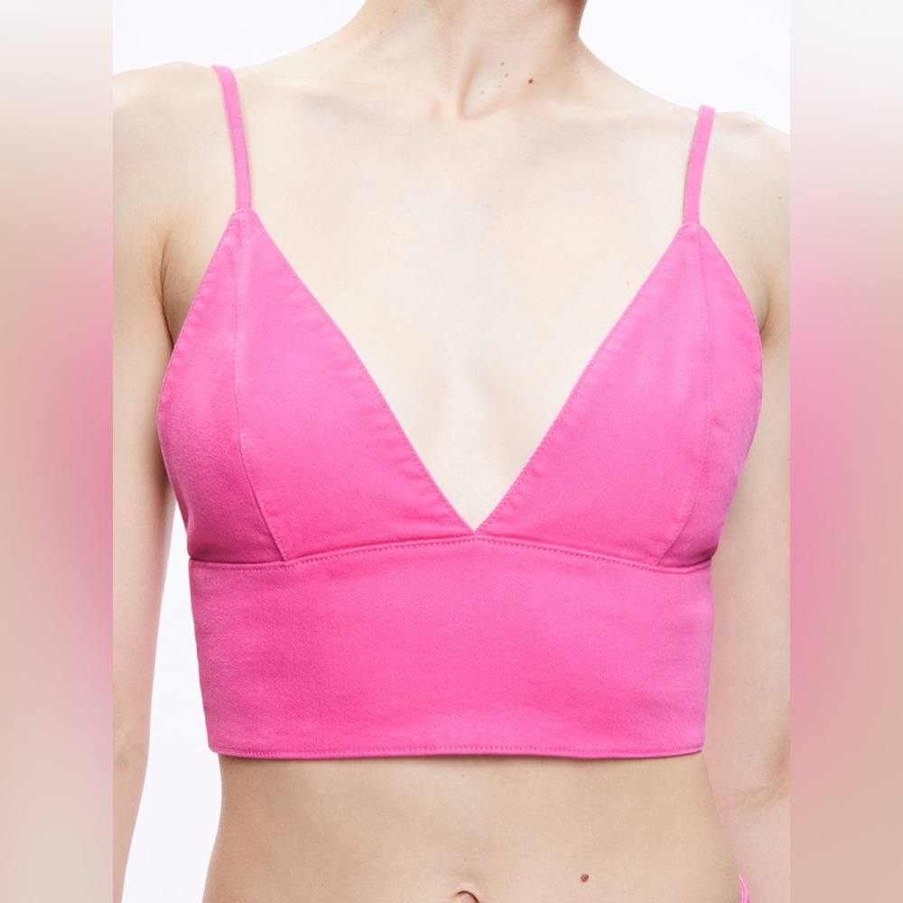 Alice + Olivia CARLI DENIM BRA TOP bright pink magenta stretchy size 0
